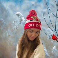 Christmas Hat/Beanie LED Lights Oh Deer Red (one size)