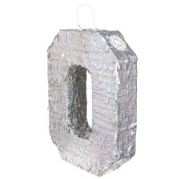 Piñata Number '0' Holographic Silver (40 x 28 x 8 cm)