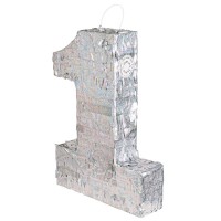 Piñata Chiffre '1' Argent Holographique (40 x 28 x 8 cm)