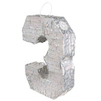 Piñata Number '3' Holographic Silver (40 x 28 x 8 cm)