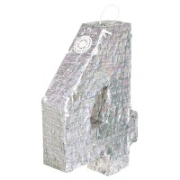 Piñata Number '4' Holographic Silver (40 x 28 x 8 cm)