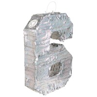 Piñata Number '6' Holographic Silver (40 x 28 x 8 cm)