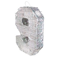Piñata Number '9' Holographic Silver (40 x 28 x 8 cm)