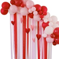 DIY Pakket Ballonboog Backdrop Roze & Rood, met papieren streamers & hartdecoratie