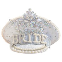 Burning Men Hat with Pearls "Bride" White