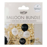Ballons Standards (30cm) 40 Ans Noir-Blanc - Set de 5 Pièces