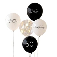Standaard Ballonnen (30cm) 50 Jaar - Zwart-Wit - Set van 5 stuks 