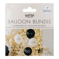 Ballons Standards (30cm) 60 Ans Noir-Blanc - Set de 5 Pièces