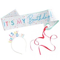 Sash und Stirnband "It's My Birthday" - Multi
