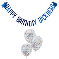 Feestdecoratie Set "Happy Birthday Dickhead" (1x letterslinger en 5x ballonnen)