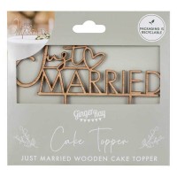 Cake Topper Taartdecoratie "Just Married" Hout (13,7cm x 15cm)