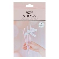 Paper Straws "Team Bride" 16pc. (19cm) - Rosa