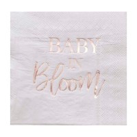 Serviettes 'Baby in bloom' en Papier Rose-Doré - 16 pcs. (16 x 16cm)