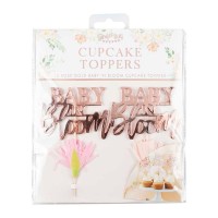 Cupcake Topper 'Baby in Bloom' Babyshower Rose Gold - 12 pcs.