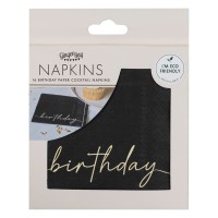 Nude and Black Happy Birthday Paper Party Napkins - 16 pcs. (25x25cm)