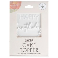 Cake Topper 'Happy Birthday' en Acrylique Blanc (18 x 12cm)