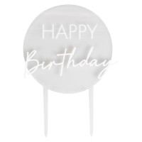 Cake Topper Taartdecoratie 'Happy Birthday' Acryl Wit (18 x 12cm)