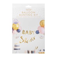 Guirlande à Lettres avec Mix Ballons 'Baby Shower' Rose-Bleu-Or-Confetti (2 x 2m)