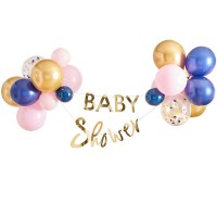 Letterslinger met Ballonmix 'Baby Shower' Roze-Blauw-Goud-Confetti (2 x 2m)