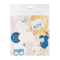 Photobooth Props Babyborrel/Gender Reveal Blauw-Roze-Goud - 10 Stuks