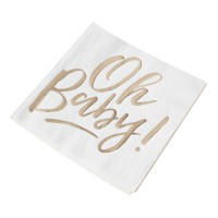 Oh Baby! Baby Shower Paper Napkins White-Gold - 16 pcs. (33 x 33cm)