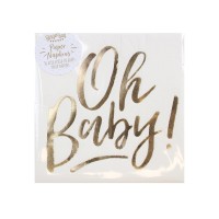 Serviettes en Papier "Oh Baby" Blanc-Doré - 16 pcs. (33 x 33cm)