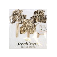 Cupcake Toppers "Oh Baby" Babyshower Goud - 12 stuks (13,5 x 7cm)
