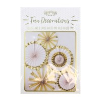 Gold Foiled Paper Fan Decorations - 5 pcs.
