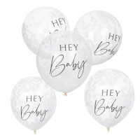 Confetti Balloons 'Hello Baby' - 5 pcs. (12"/30cm) 