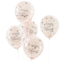 Rose Gold Baby Shower Confetti 'Baby in Bloom' Balloons - 5 pcs. (12'/30cm) 
