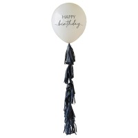 Happy Birthday Ballon met Zwarte Tassel Staart