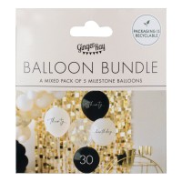 Ballons Standards (30cm) 30 Ans Noir-Blanc - Set de 5 Pièces