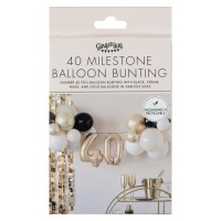 DIY Pakket: Ballonslinger Milestone 40e Verjaardag Champagne Goud-Zwart