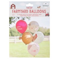 Ballons Standards 'Happy Birthday' Animaux de la Ferme - Set de 5 (30cm)