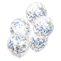 Ballons Confettis 'Baby Shower' Doré-Bleu - 5 pcs. (12'/30cm) 