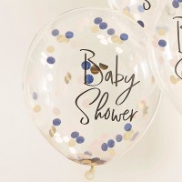 Ballons Confettis 'Baby Shower' Doré-Bleu - 5 pcs. (12'/30cm) 