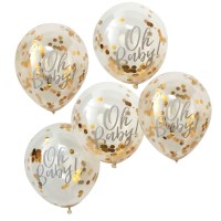 Gold Confetti Oh Baby Shower Balloons - 5 pcs. (12"/30cm) 