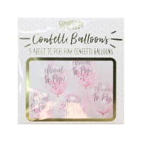 Pink Confetti 'About To Pop!' Baby Shower Balloons - 5 pcs. (12"/30cm) 