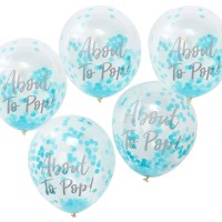Blue Confetti 'About To Pop!' Baby Shower Balloons - 5 pcs. (12"/30cm) 