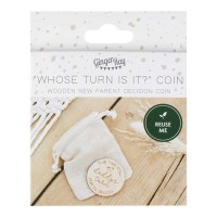 Baby Gift 'flip the Coin - Whose Turn?' Wood (5cm)