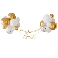 DIY Welcome Home Bunting with Balloons, White-Gold