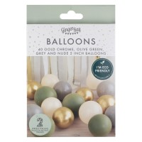 Mini Ballonnen (12cm) Set voor Ballonstand Mozaiek, Groen, Goud, Grijs & Zand - 40 stuks
