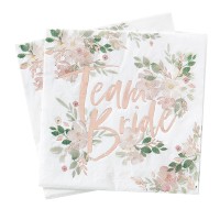 Serviettes en Papier "Team Bride" Fleur Rose Doré - 16 pcs. (33x33cm)