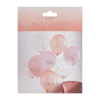 Bouquet Ballons Hen Party Slogan & Confettis Rose - 8 pcs.