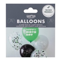 Black, Green and Grey Controller Confetti Balloon Bundle - 5pcs.