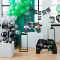 Ballonboeket Game On Controller - Grijs, Groen, Zwart & Confetti - 5 stuks