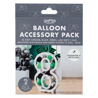 Mini Ballonnen (12cm) Set voor Ballonstand Mozaiek, Groen, Grijs en Zwart met LEVEL Letters - 40 stuks