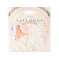 Ballonnen Regenboog & Gouden Confetti - 5 Stuks