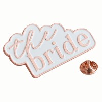 Badge "The Bride" Blanc-Rose Doré en émail