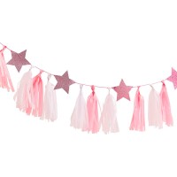 Pink Tassel Garland With Pink Glitter Stars (2m)